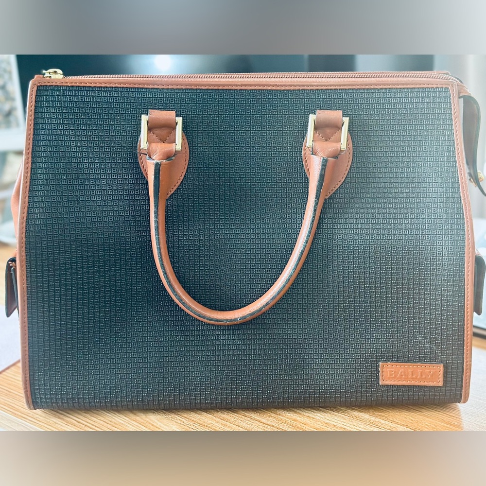 Bally vintage Black with cognac leather trim bag